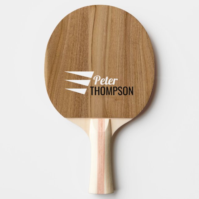 personalised modern wood grain texture name ping pong paddle (Front)