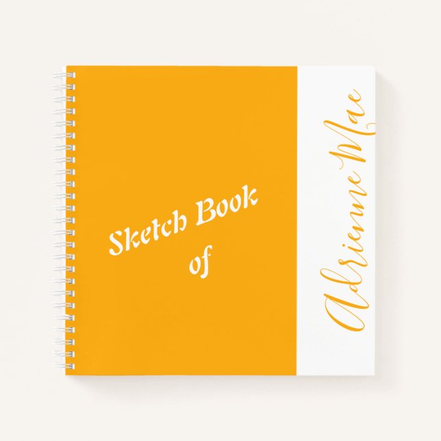 Personalised Modern Yellow Your Name Sketchbook Notebook (Front)