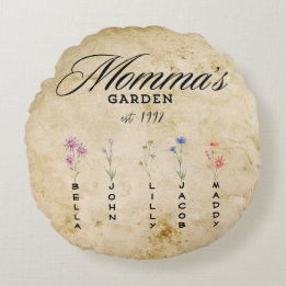 Personalised Mommas Wildflower Garden  Round Cushion