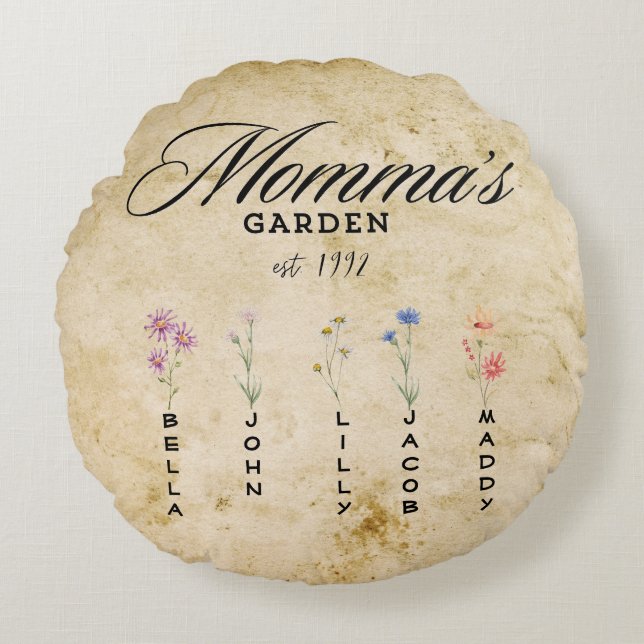 Personalised Mommas Wildflower Garden  Round Cushion (Front)