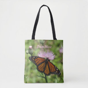Personalised Monarch Butterfly and Pink Thistle Tote Bag