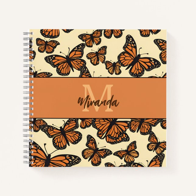 Personalised Monarch Butterfly Monogram Sketchbook Notebook (Front)