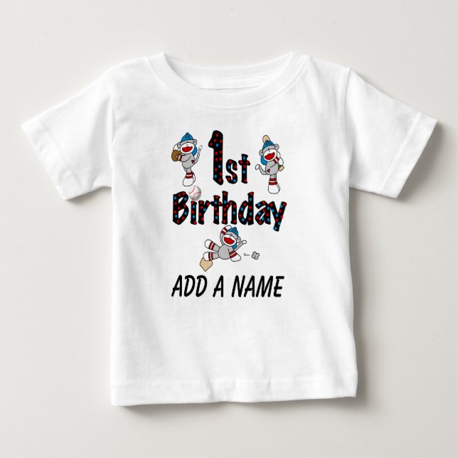 Personalised Monkey Baseball 1st Birthday Tshirt (Front)