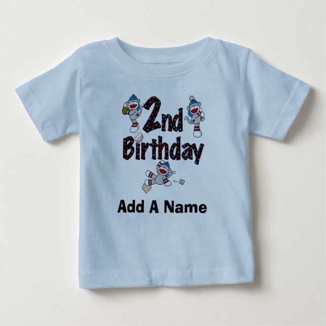 Personalised Monkey Baseball 2nd Birthday Tshirt (Front)