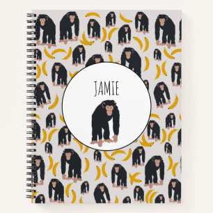 Personalised Monkey Chimpanzee & Banana Pattern Notebook