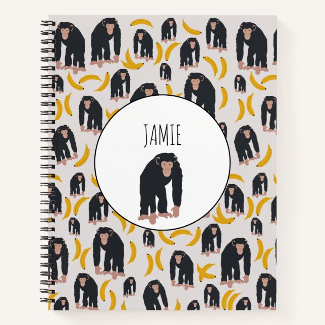 Personalised Monkey Chimpanzee & Banana Pattern Notebook (Front)
