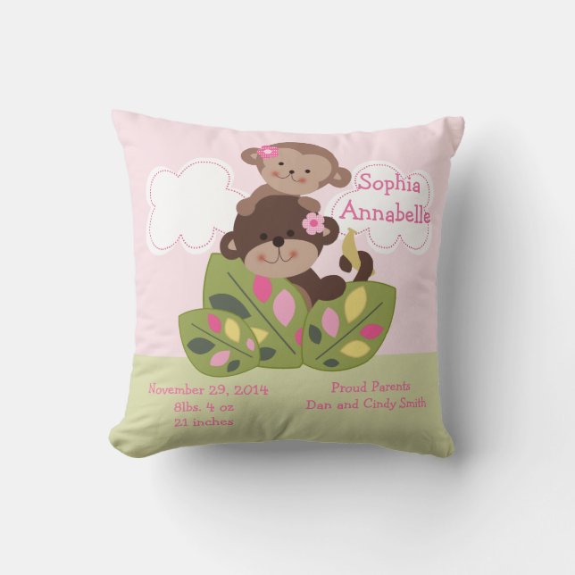 Personalised "Monkey Girl Sisters" Keepsake Pillow (Front)