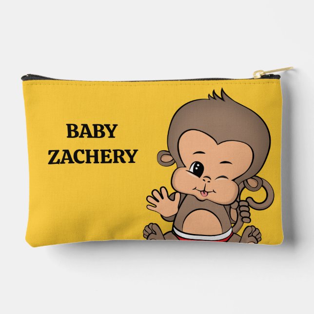 Personalised Monkey Yellow Accessory Pouch (Back)