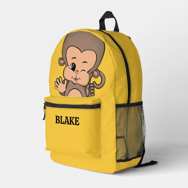 Personalised Monkey Yellow Print Cut Sew Backpack (Back Corner Right)