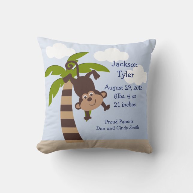 Personalised "Monkeying Around on Palm" Pillow (Front)