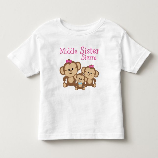 Personalised Monkeys Middle Sister Toddler T-Shirt (Front)