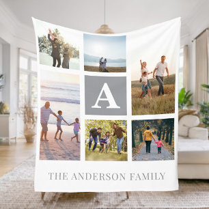 Personalised Monogram 6 Photo Collage Fleece Blanket