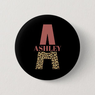 Personalised Monogram A Pink Leopard print 6 Cm Round Badge
