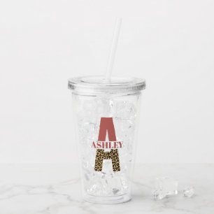 Personalised Monogram A Pink Leopard print Acrylic Tumbler