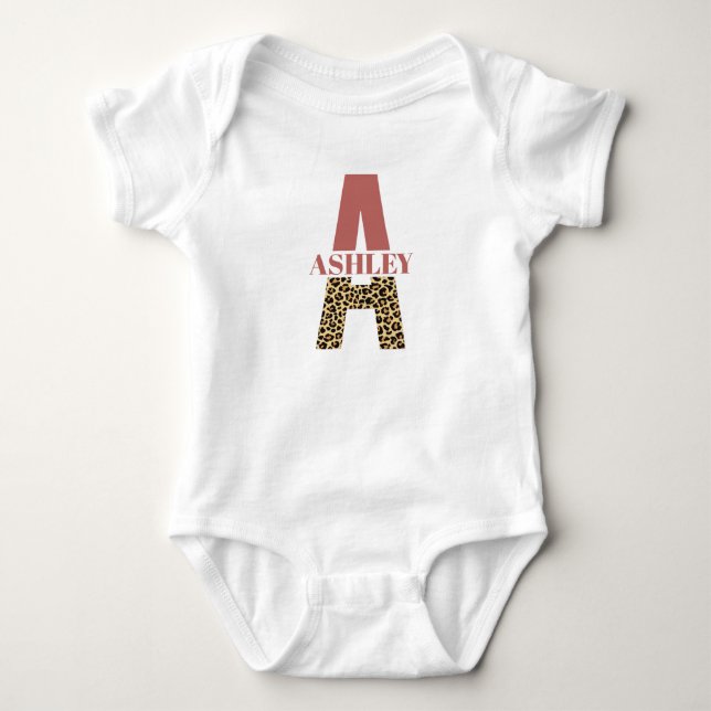 Personalised Monogram A Pink Leopard print Baby Bodysuit (Front)