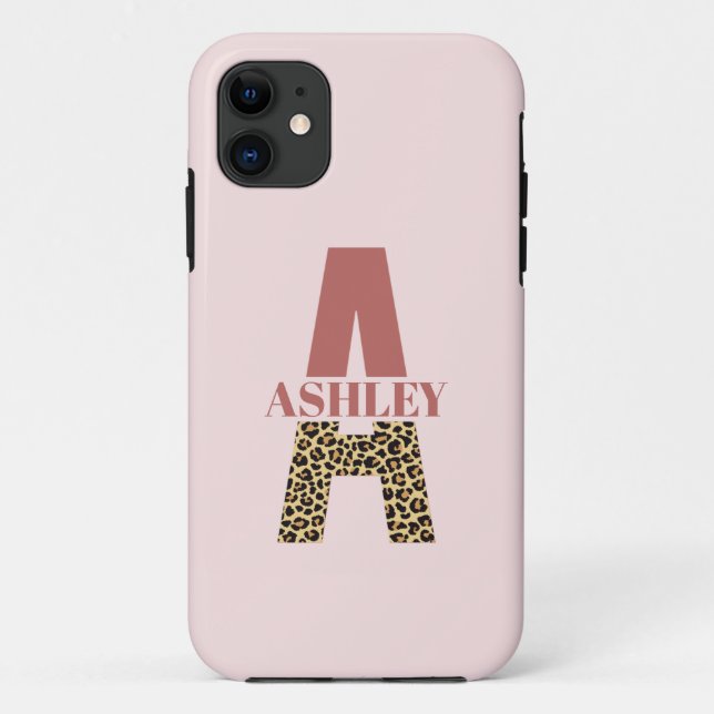 Personalised Monogram A Pink Leopard print Case-Mate iPhone Case (Back)