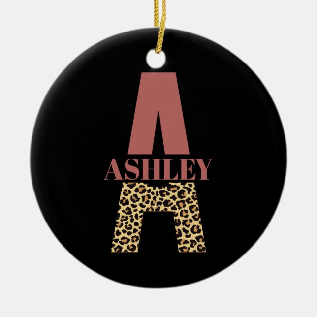 Personalised Monogram A Pink Leopard print  Ceramic Ornament (Front)