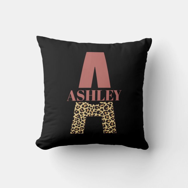 Personalised Monogram A Pink Leopard print Cushion (Front)