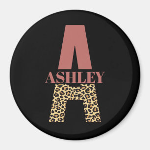 Personalised Monogram A Pink Leopard print Magnet