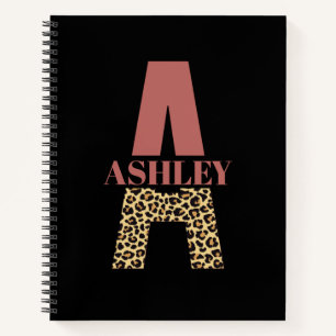 Personalised Monogram A Pink Leopard print Notebook