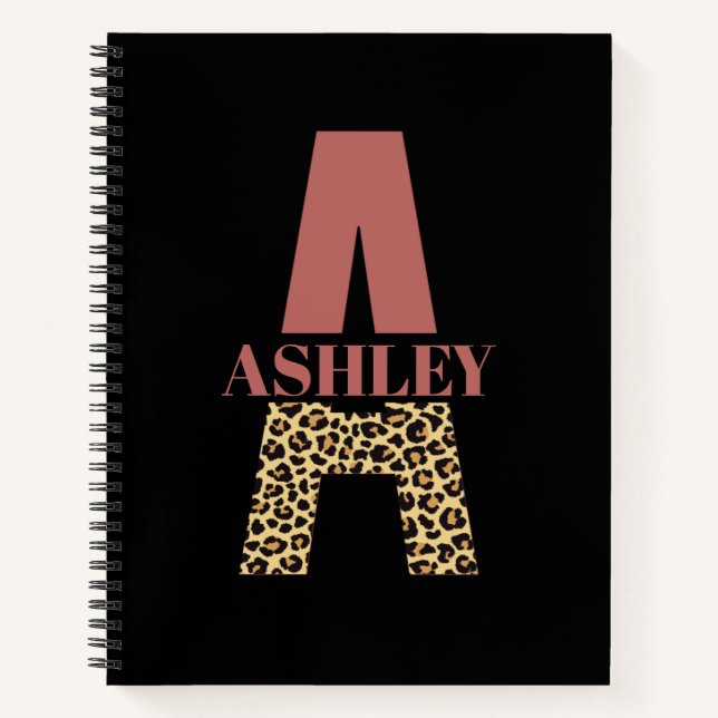 Personalised Monogram A Pink Leopard print Notebook (Front)