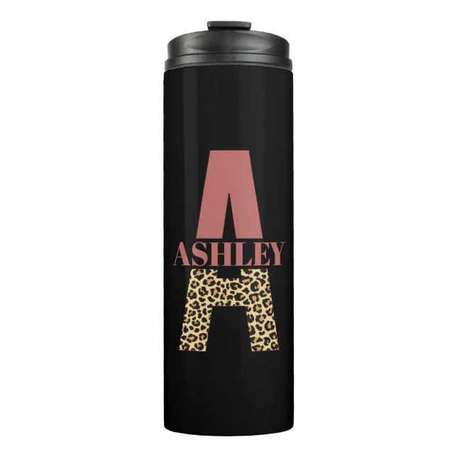 Personalised Monogram A Pink Leopard print Thermal Tumbler (Front)