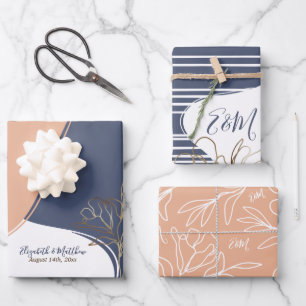 Personalised Monogram Abstract Floral Wedding Wrap Wrapping Paper Sheet