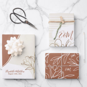 Personalised Monogram Abstract Floral Wedding Wrap Wrapping Paper Sheet
