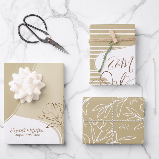 Personalised Monogram Abstract Floral Wedding Wrap Wrapping Paper Sheet (Front)