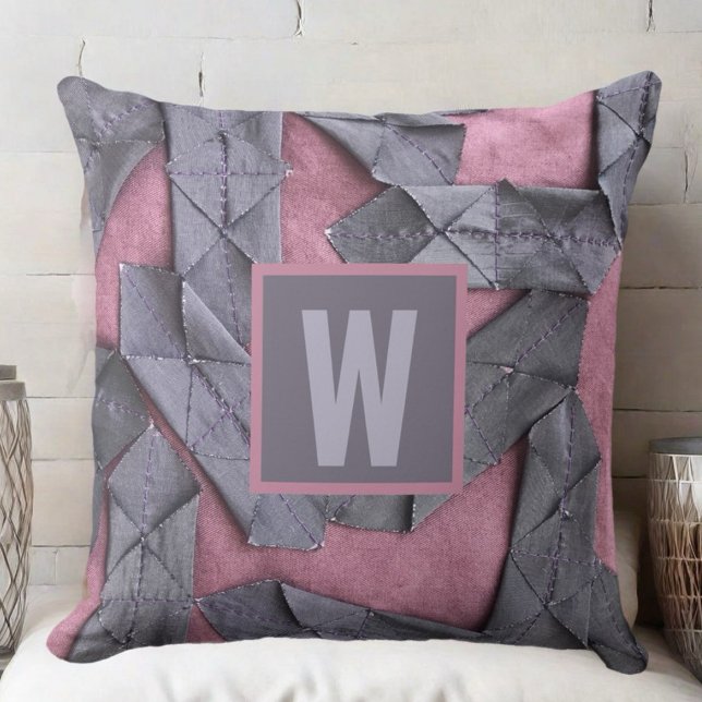 Personalised monogram abstract geometric purple  cushion (Creator Uploaded)