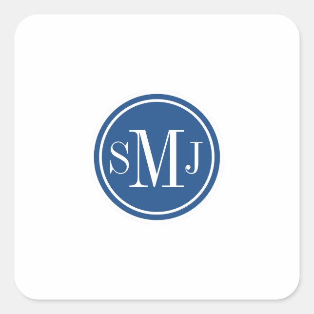 Personalised Monogram and Classic Blue Square Sticker (Front)