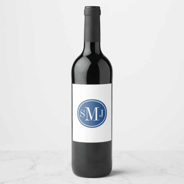 Personalised Monogram and Classic Blue Wine Label (Front)
