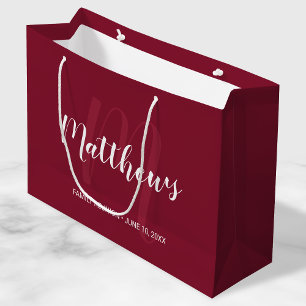 Personalised Monogram and Family Name Burgundy Red Large Gift Bag