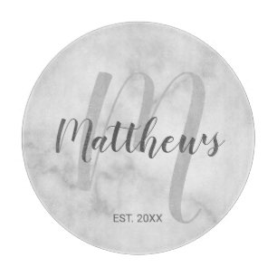 Personalised Monogram and Family Name Marble Cutting Board