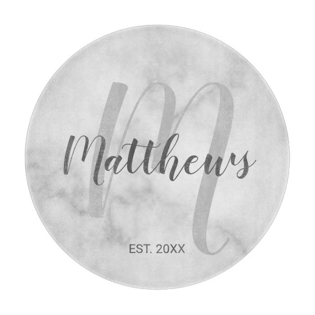 Personalised Monogram and Family Name Marble Cutting Board (Front)