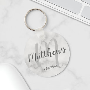 Personalised Monogram and Family Name Marble Key Ring