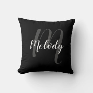 Personalised Monogram and Name Black and White Cushion
