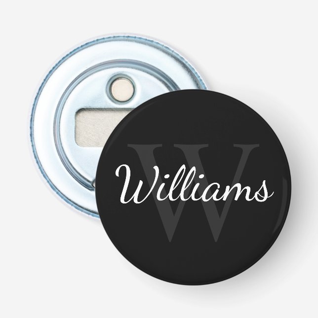 Personalised Monogram and Name Black Bottle Opener (Front)