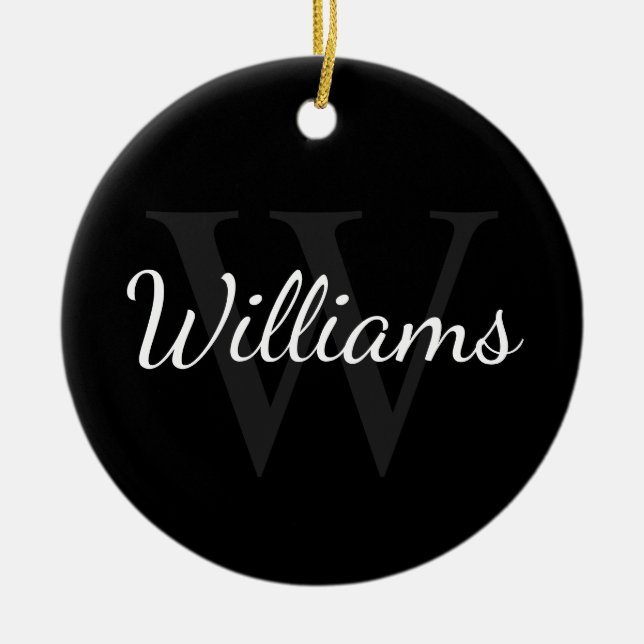 Personalised Monogram and Name Black Ceramic Ornament (Front)