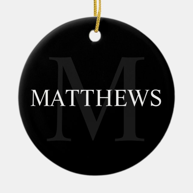 Personalised Monogram and Name Black Ceramic Ornament (Front)