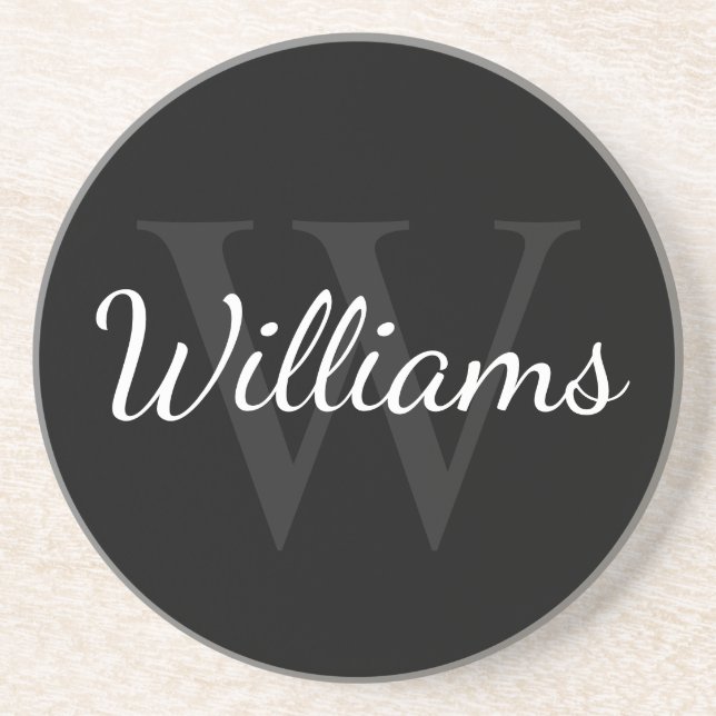 Personalised Monogram and Name Black Coaster (Front)