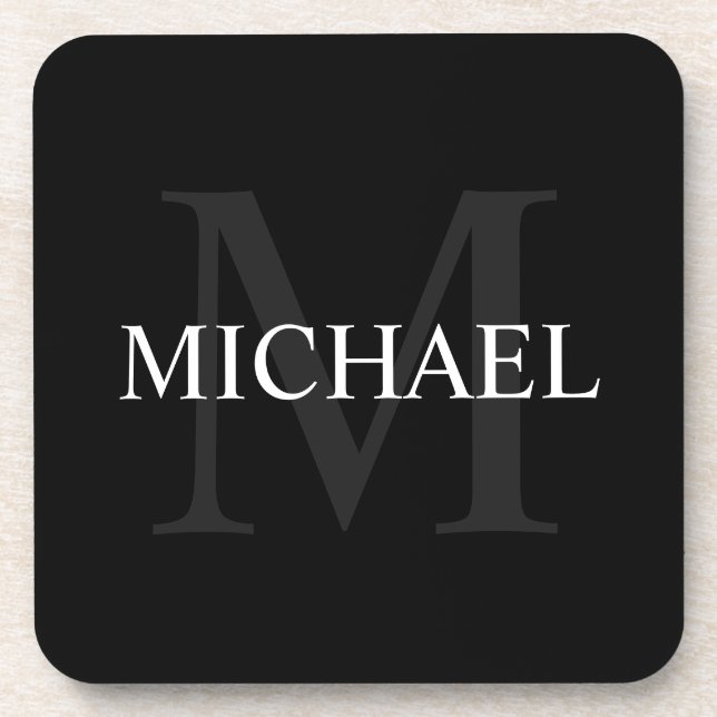 Personalised Monogram and Name Black Coaster (Front)