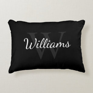 Personalised Monogram and Name Black Decorative Cushion