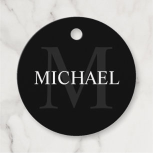 Personalised Monogram and Name Black Favour Tags