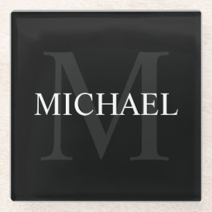 Personalised Monogram and Name Black Glass Coaster