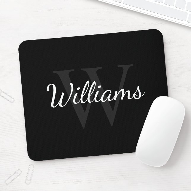Personalised Monogram and Name Black Mouse Pad (Creator Uploaded)