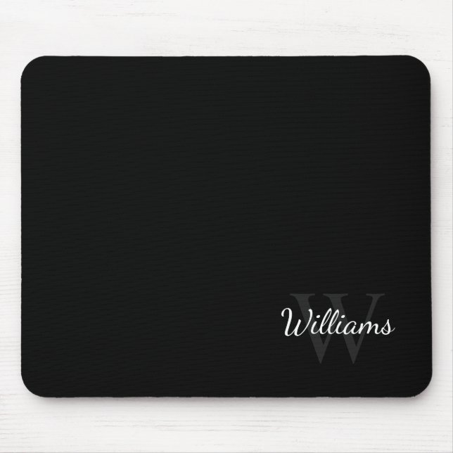 Personalised Monogram and Name Black Mouse Pad (Front)