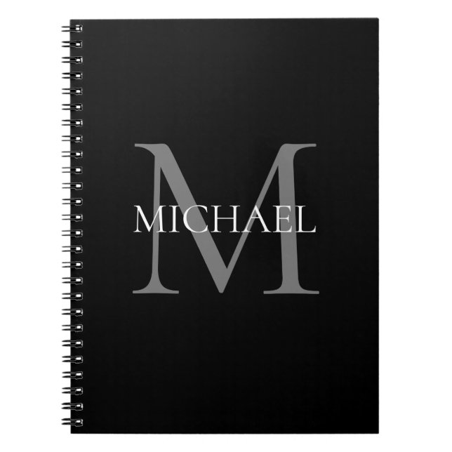 Personalised Monogram and Name Black Notebook (Front)