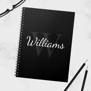 Personalised Monogram and Name Black Notebook