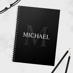 Personalised Monogram and Name Black Notebook